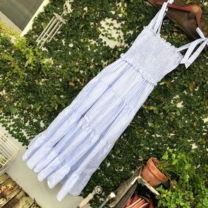 Blue/White Striped Tie Shoulder Dress